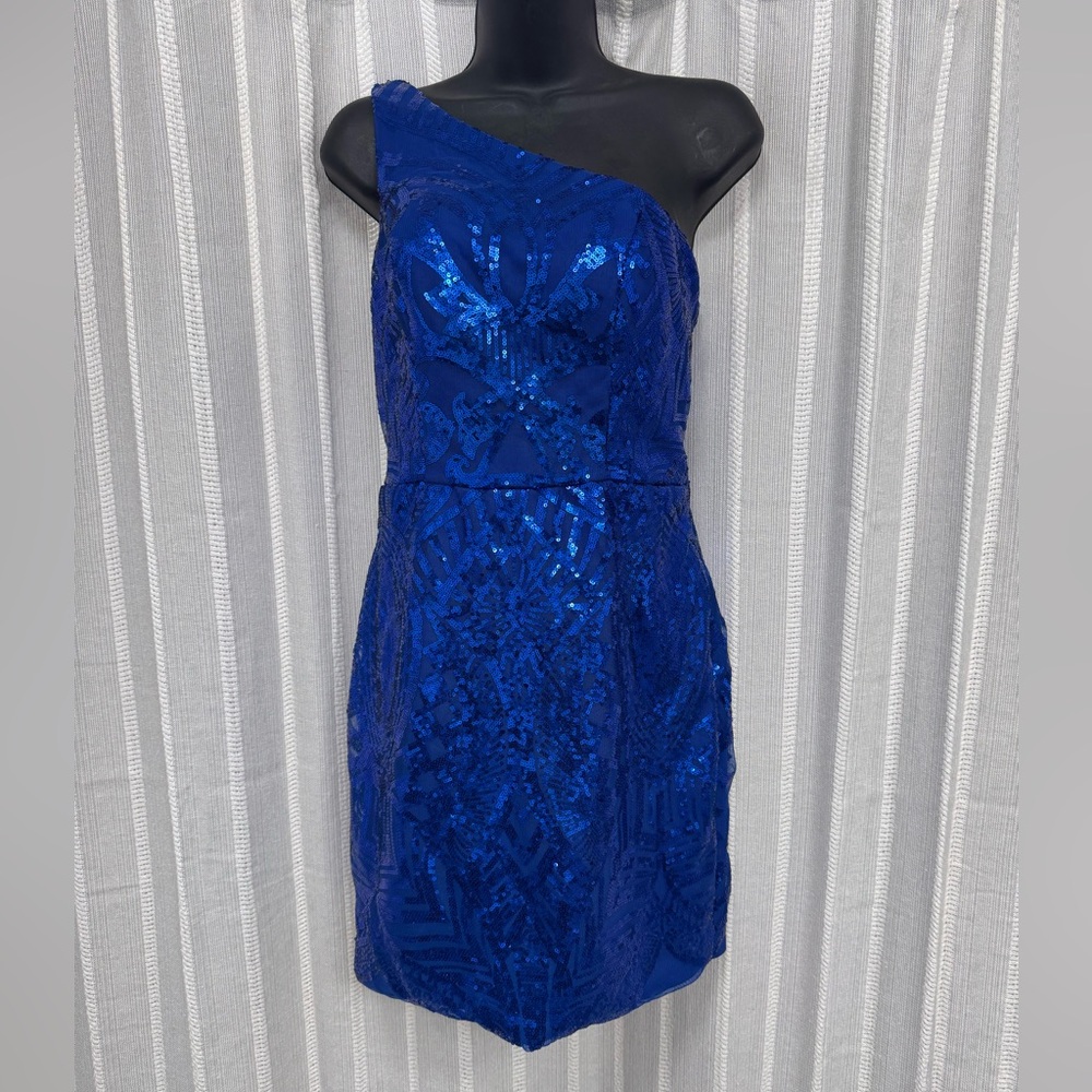 NWOT‎ Blue Sequin One-Shoulder Mini Dress size 4